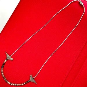 Hand-crafted 70s Zuni dove fetish necklace/silver & brown shell micro beads